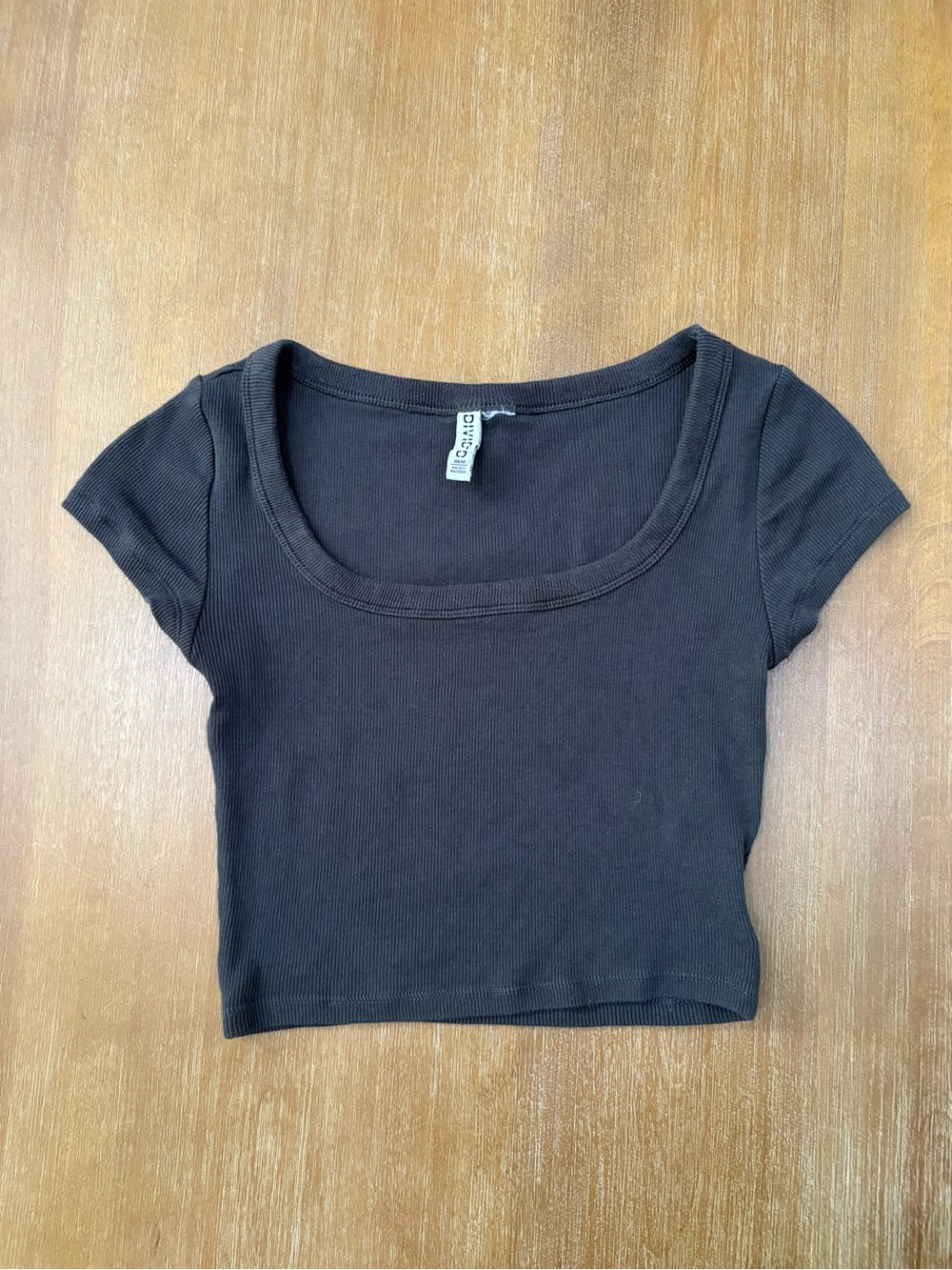 Divided Brown Ribbed Scoop-Neck Crop Top